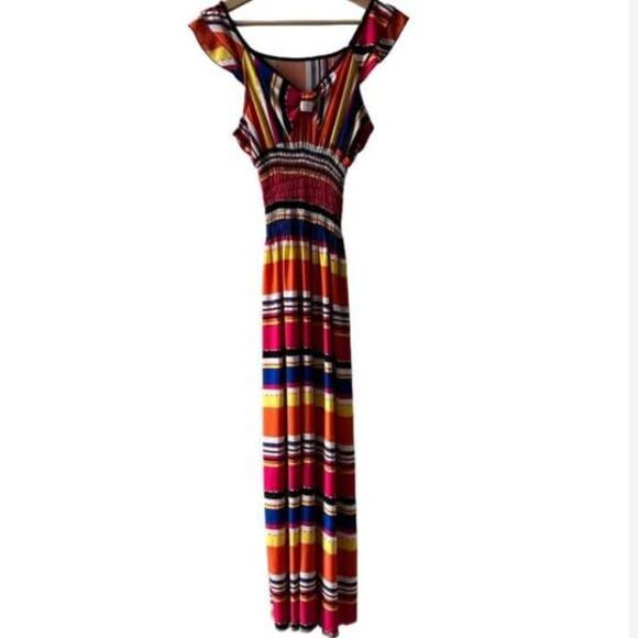 Striped maxi dress small/medium colorblock jersey material stripes colorful - Picture 2 of 4